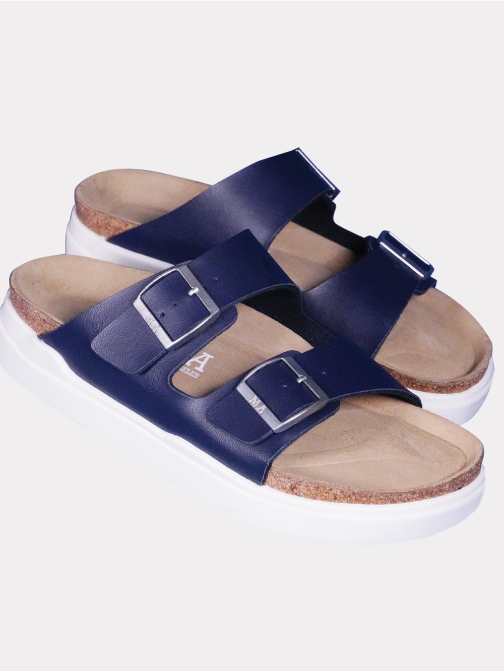 Navy Double-Buckle Orthopedic Slide Sandals